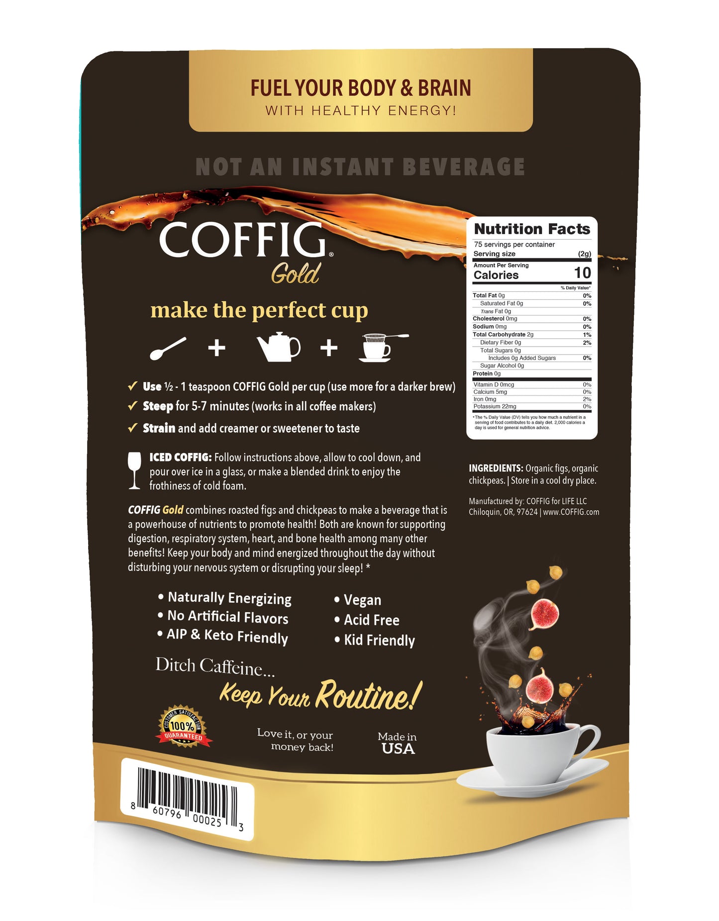 ORGANIC ROASTED FIG & CHICKPEAS 3-PACK BUNDLE SET COFFIG GOLD 5.29 oz BAGS