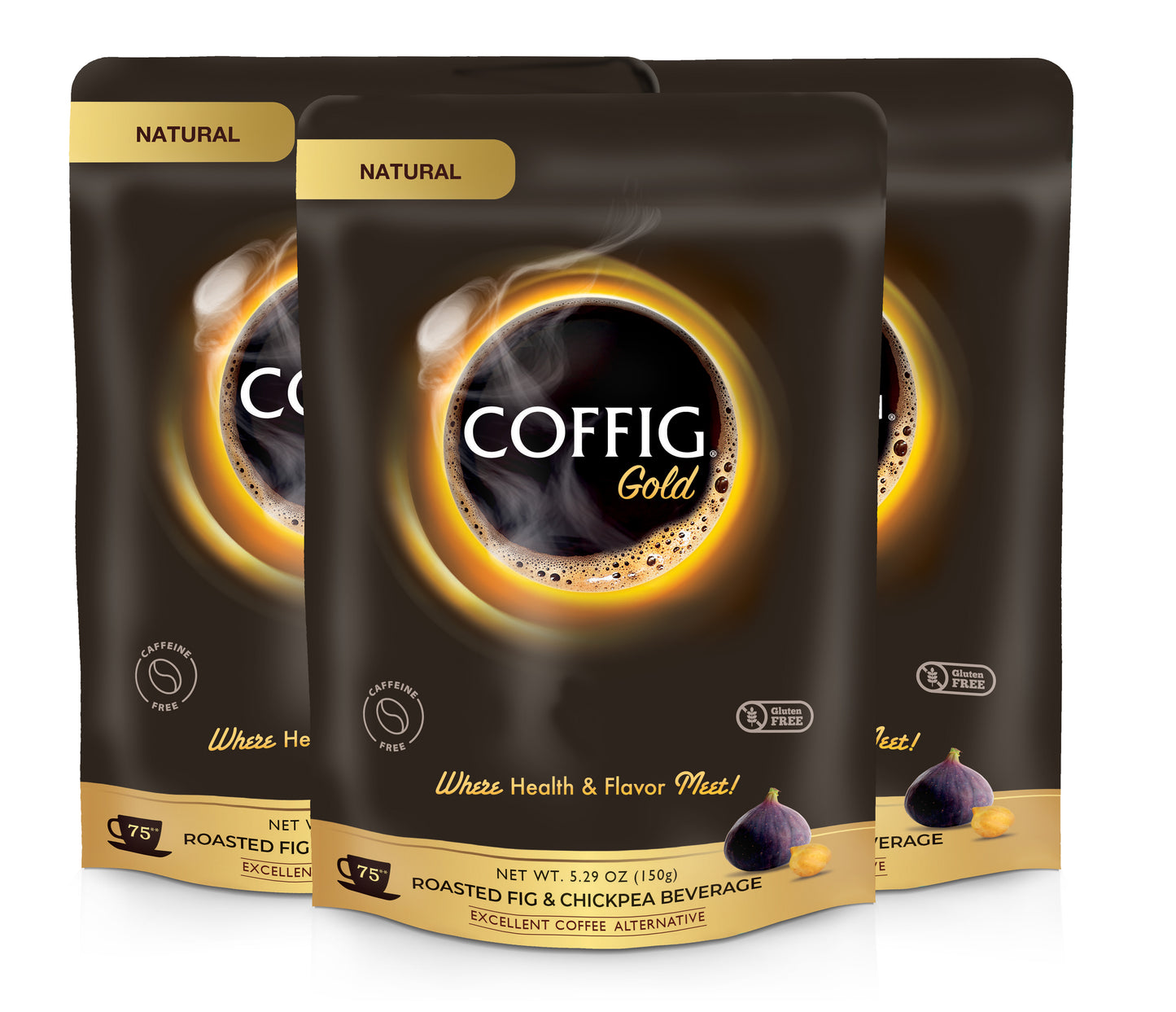 ORGANIC ROASTED FIG & CHICKPEAS 3-PACK BUNDLE SET COFFIG GOLD 5.29 oz BAGS