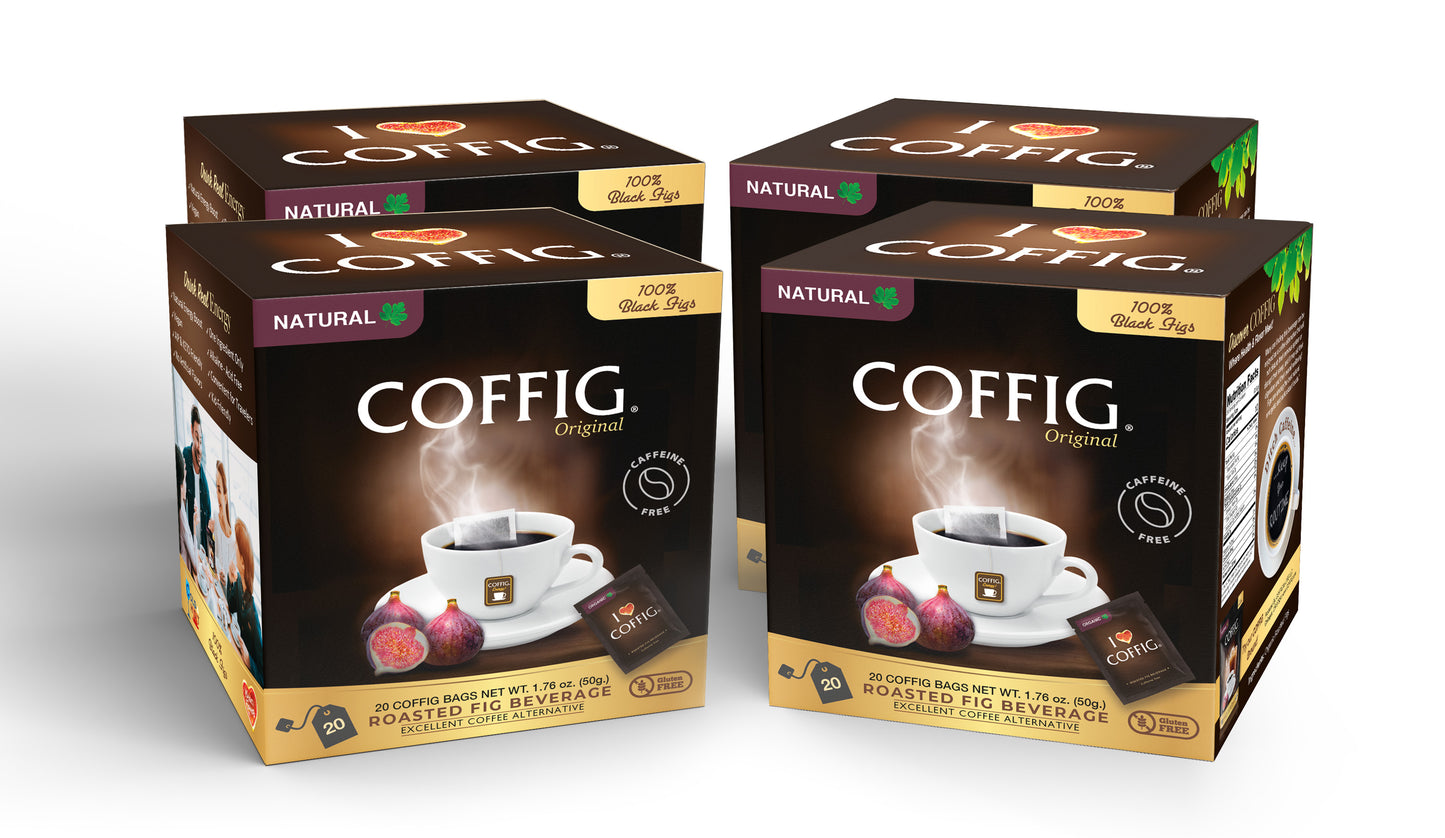 ORGANIC ROASTED FIG 4-Bundle Set of Coffig Original Cartons / Boxes (Roasted Black Figs Powder Sachets)