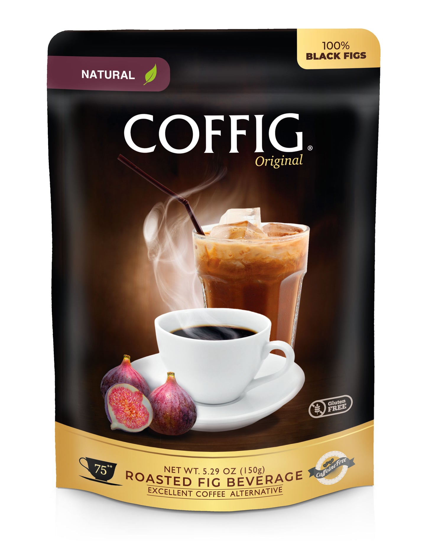 ORGANIC ROASTED FIG 3-PACK ORIGINAL BUNDLE SET of NATURAL ORGANIC FIG ENERGY DRINK (Coffig Original 100% Black Figs Powder)