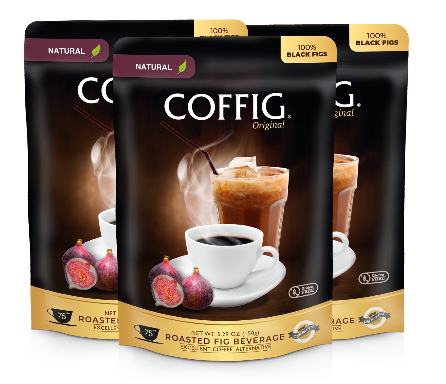 ORGANIC ROASTED FIG 3-PACK ORIGINAL BUNDLE SET of NATURAL ORGANIC FIG ENERGY DRINK (Coffig Original 100% Black Figs Powder)