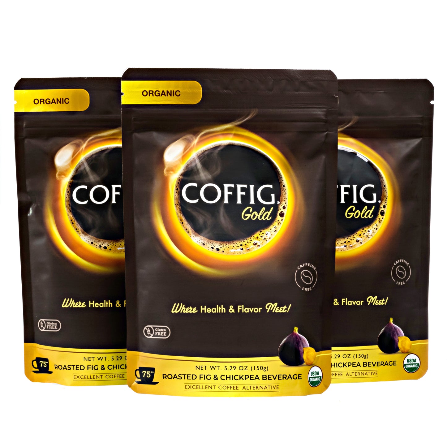 ORGANIC ROASTED FIG & CHICKPEAS 3-PACK BUNDLE SET COFFIG GOLD 5.29 oz BAGS