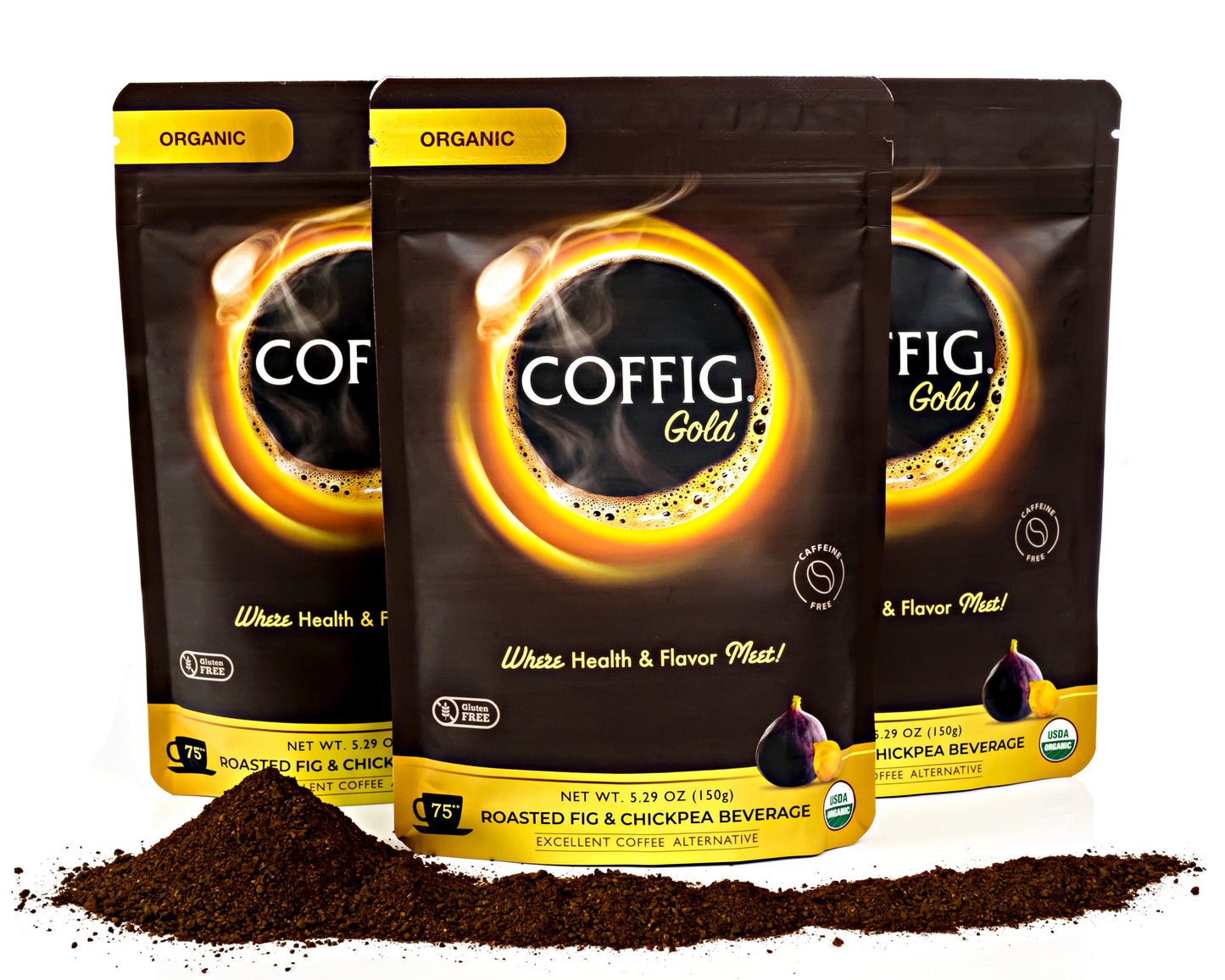 ORGANIC ROASTED FIG & CHICKPEAS 3-PACK BUNDLE SET COFFIG GOLD 5.29 oz BAGS