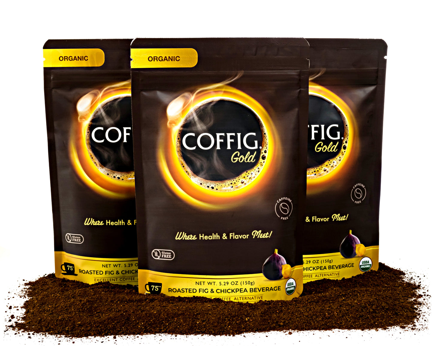 ORGANIC ROASTED FIG & CHICKPEAS 3-PACK BUNDLE SET COFFIG GOLD 5.29 oz BAGS