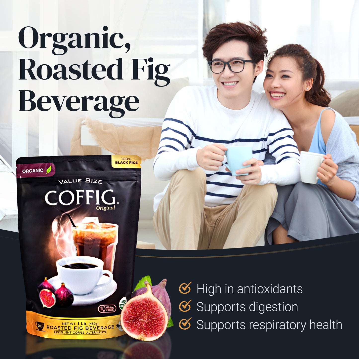 FIG ROASTED ORGANIC BLACK FIG - VALUE SIZE 1 Lb. ORIGINAL BAG (100% Roasted Black Figs Powder)