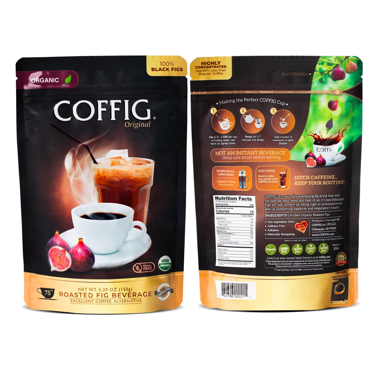 FIG ORGANIC ROASTED FIG DRINK - COFFIG ORIGINAL 5.29 oz (100% Roasted Black Figs Powder)