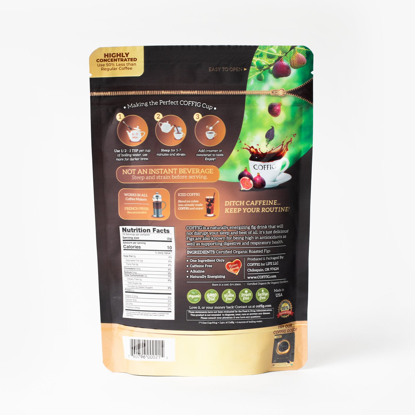 FIG ORGANIC ROASTED FIG DRINK - COFFIG ORIGINAL 5.29 oz (100% Roasted Black Figs Powder)