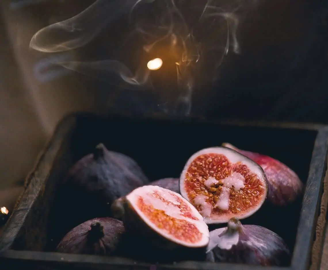 Fresh-cut figs, dark and moody