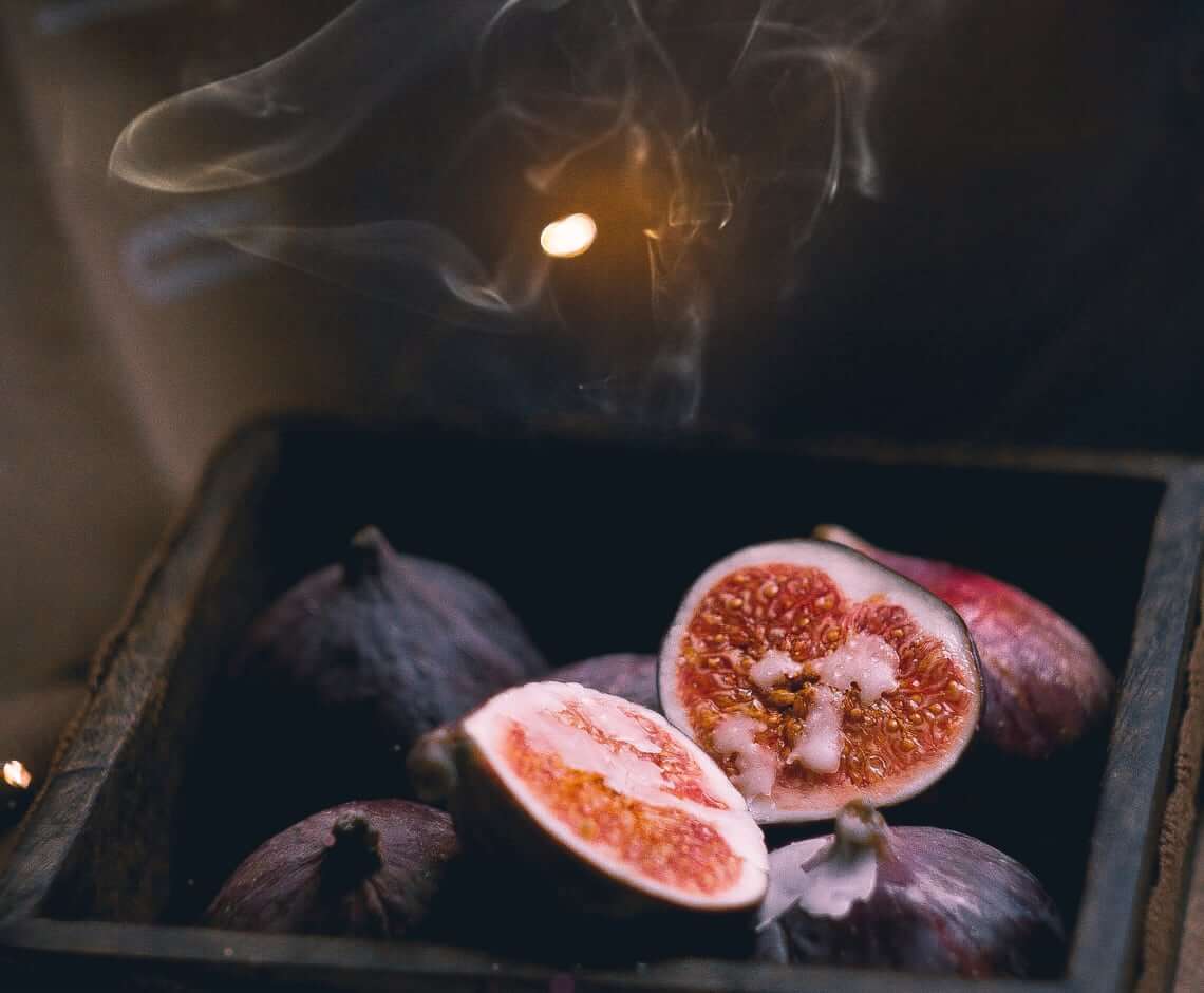 Fresh-cut figs, dark and moody
